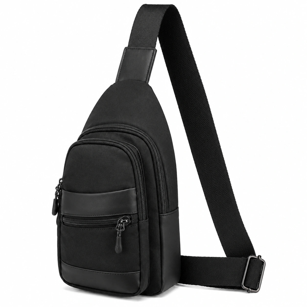 Borsa monospalla 18 x 8 x 32 cm in tessuto sintetico nero con tasche e tracolla regolabile