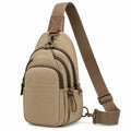 Borsa a tracolla monospalla 18 x 9 x 32 cm in tessuto kaki con tasche multiple stile casual