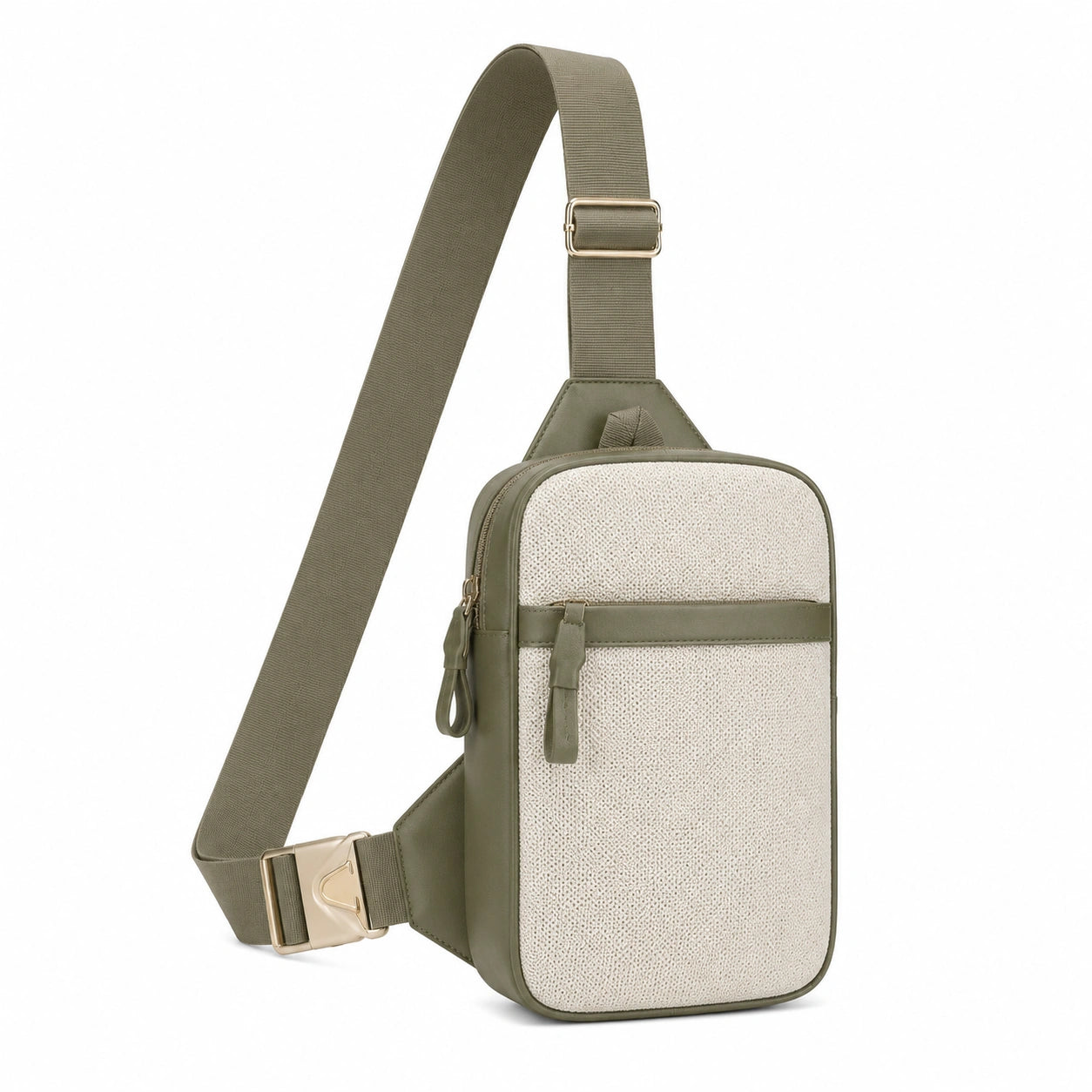 Borsa a tracolla 18 x 7 x 30 cm in materiale sintetico verde e beige con tracolla regolabile