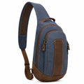 Borsa a tracolla 18 x 8 x 32 cm in tessuto blu e marrone con tasche zip stile casual