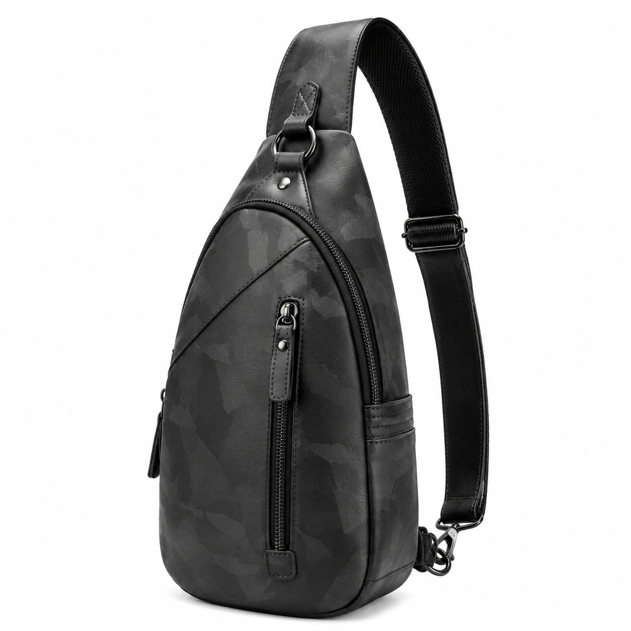 Borsa monospalla 18 x 8 x 32 cm in pelle sintetica nera mimetica con tracolla regolabile