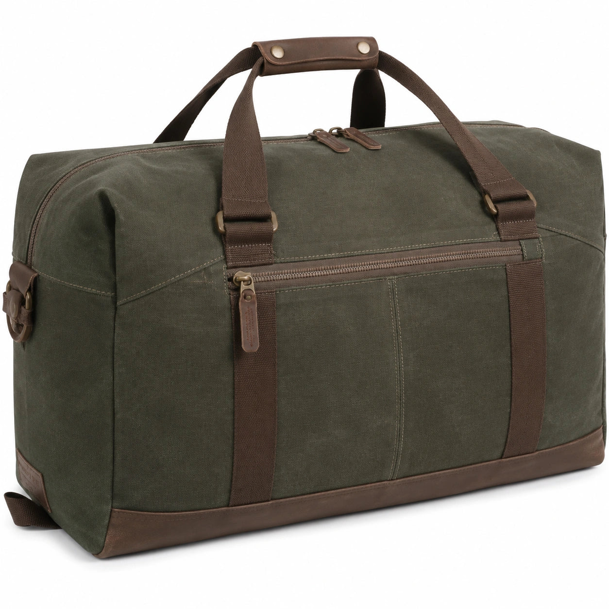 Borsone da viaggio 50 x 25 x 30 cm in tela verde oliva e marrone con chiusura zip