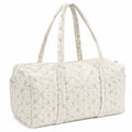 Borsa da viaggio 45 x 25 x 30 cm in cotone avorio con fiori blu trapuntata