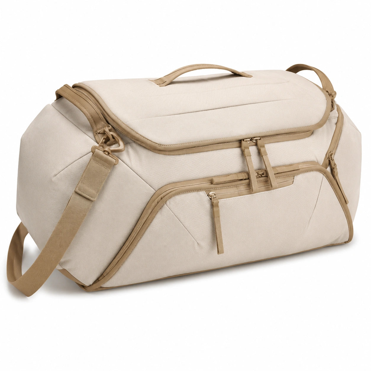 Borsone da viaggio 50 x 28 x 30 cm in tessuto beige con tracolla e scomparti multipli