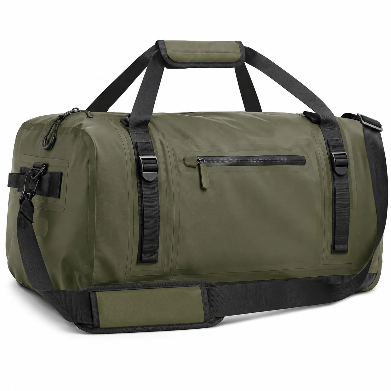 Borsone da viaggio 60 x 32 x 32 cm in tessuto sintetico verde oliva impermeabile con tracolla