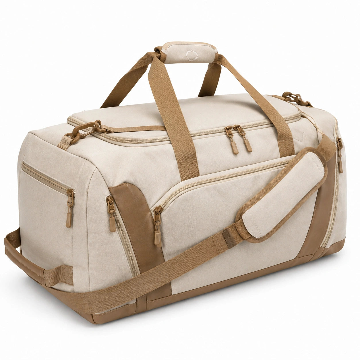 Borsone da viaggio 55 x 28 x 30 cm in tessuto beige e marrone con tracolla regolabile