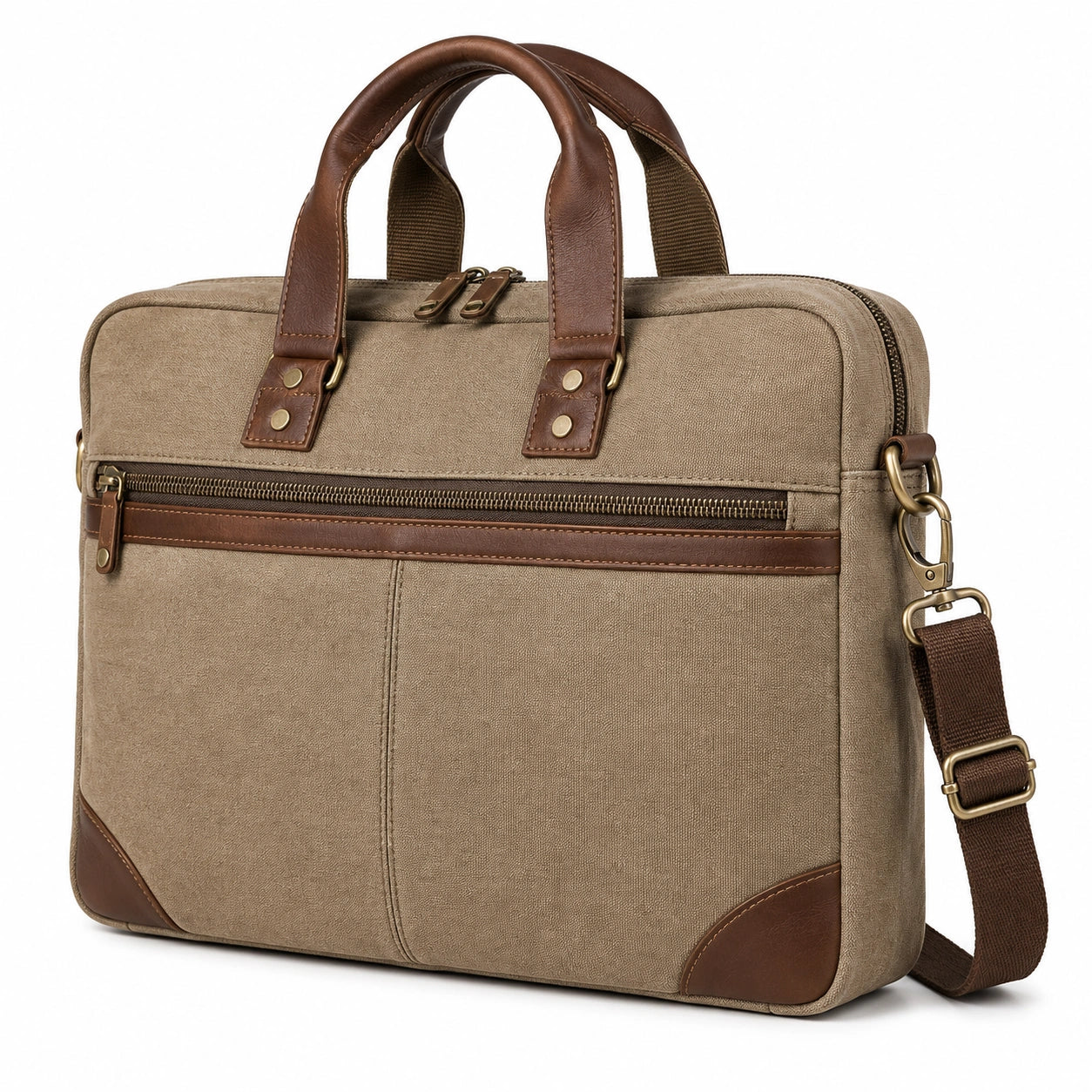 Borsa portadocumenti 40 x 9 x 30 cm in tessuto beige e marrone con tracolla regolabile