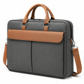 Borsa portadocumenti 42 x 8 x 32 cm in tessuto grigio e similpelle marrone - con tracolla rimovibile