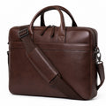 Borsa porta computer 40 cm in pelle sintetica marrone con tracolla e chiusura zip