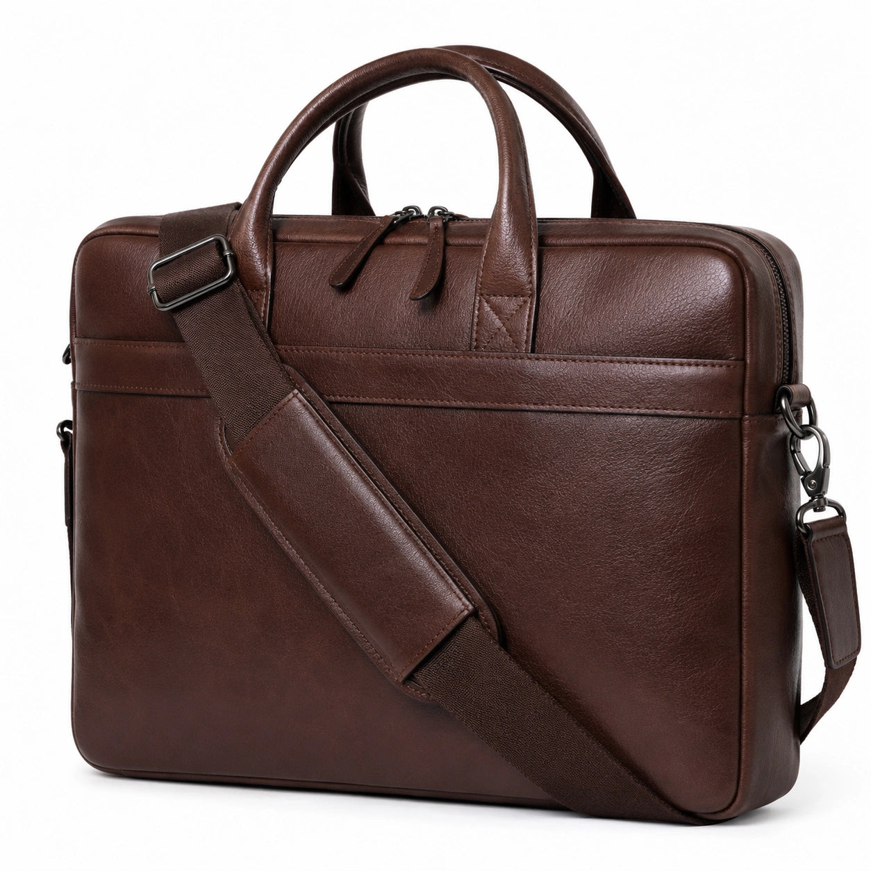Borsa porta computer 40 cm in pelle sintetica marrone con tracolla e chiusura zip