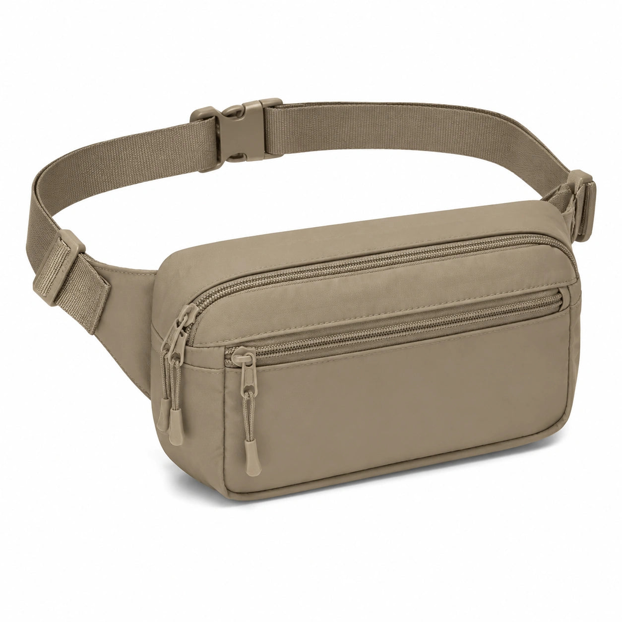 Marsupio 24 x 6 x 15 cm in tessuto sintetico beige con cintura regolabile e tasche con zip