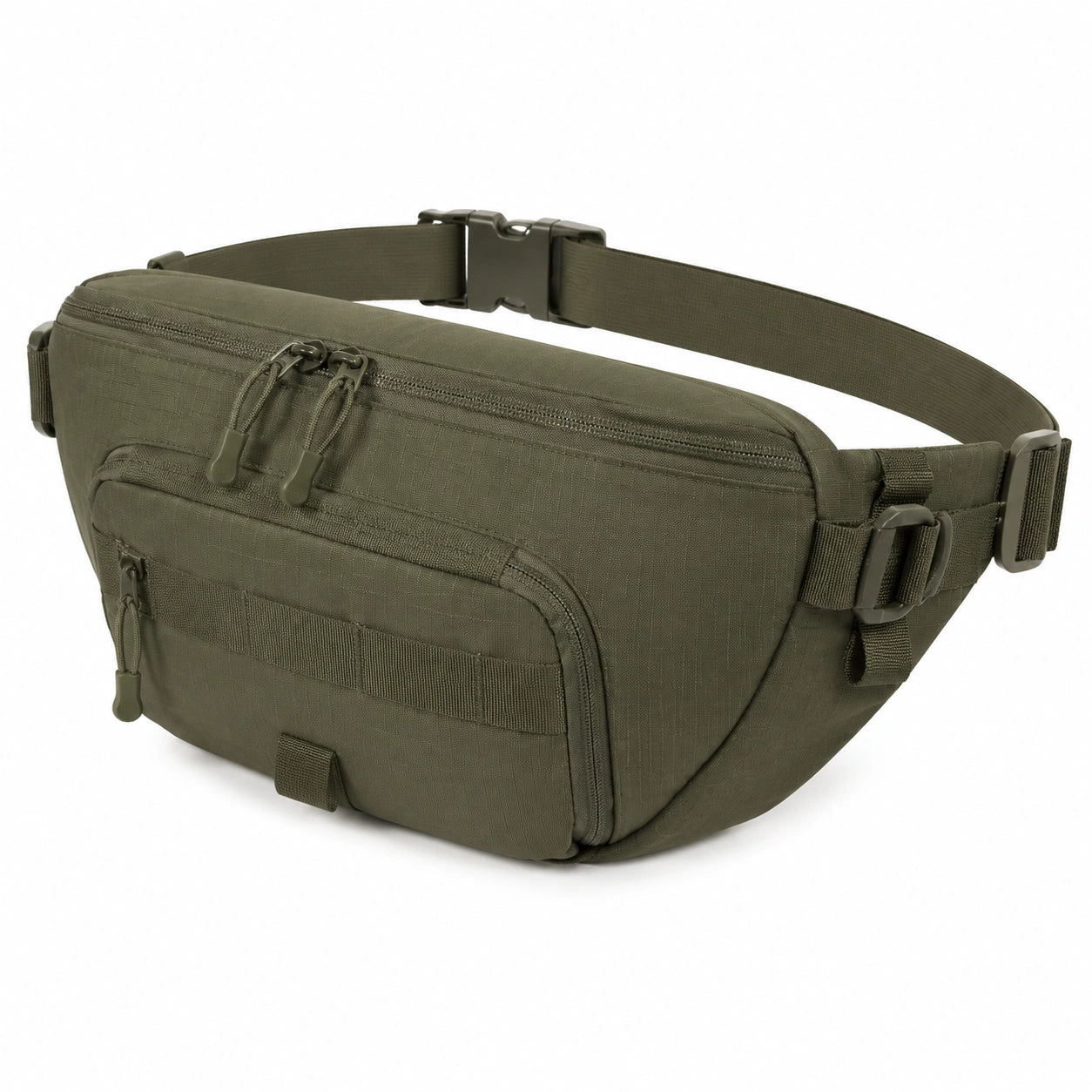 Marsupio 30 x 15 x 8 cm in tessuto sintetico verde oliva con tasche multiple e cintura regolabile