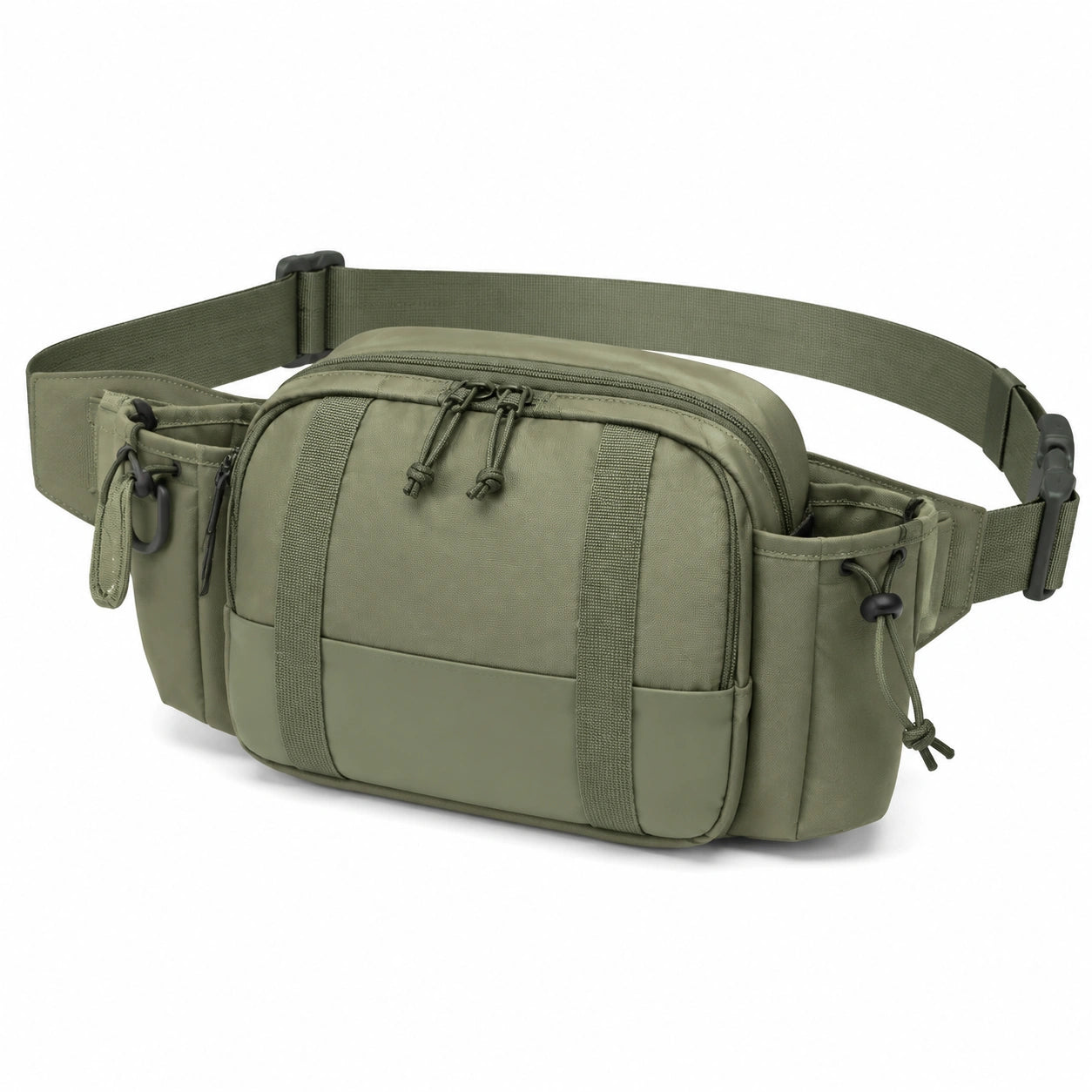 Marsupio 30 x 9 x 18 cm in tessuto sintetico verde oliva con tasche multiple e cintura regolabile