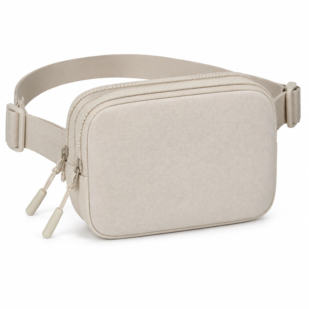 Marsupio 20 x 14 x 6 cm in tessuto beige con cintura regolabile e doppia cerniera