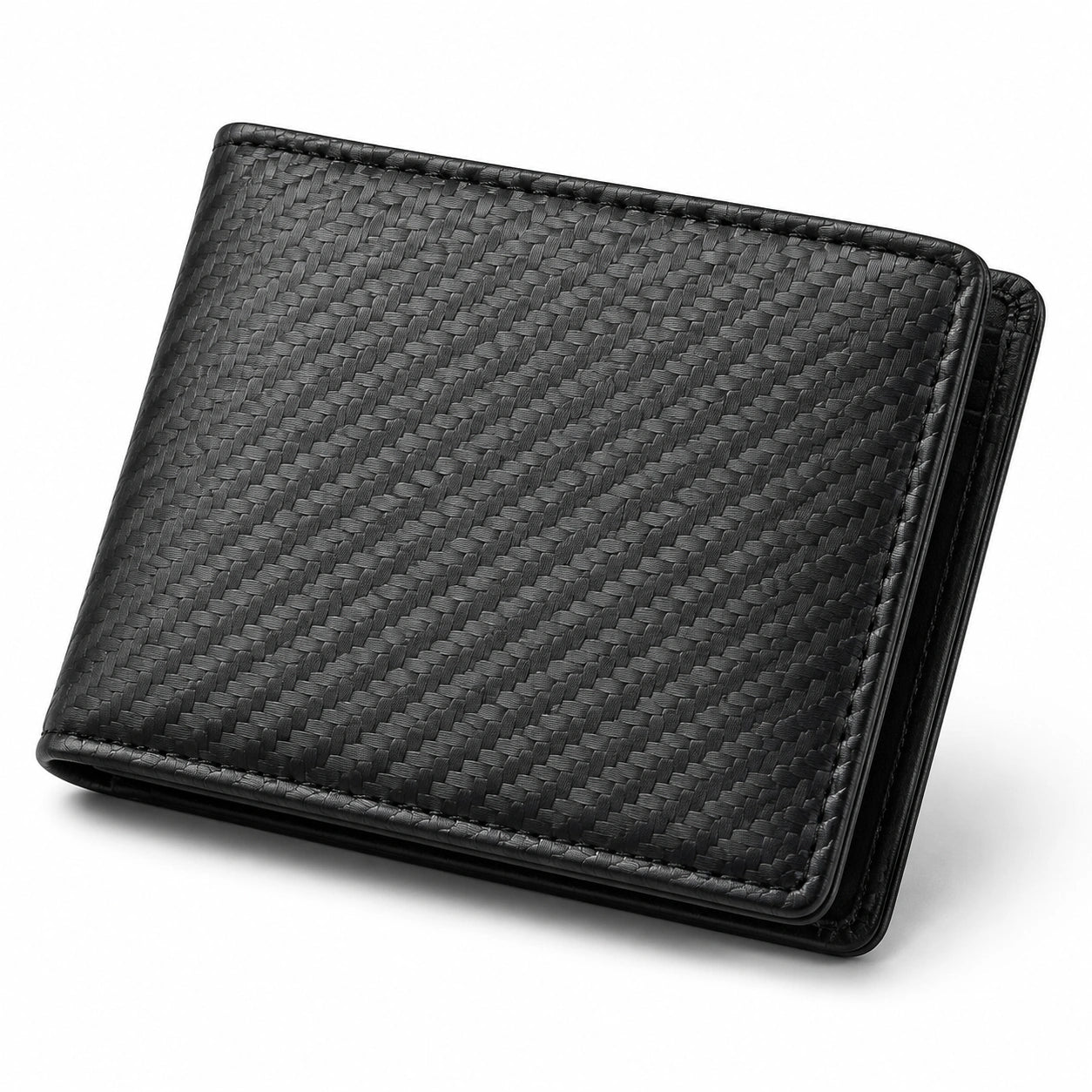 Portafoglio da uomo 12 x 9.5 x 1.5 cm in pelle sintetica nero intrecciato bifold