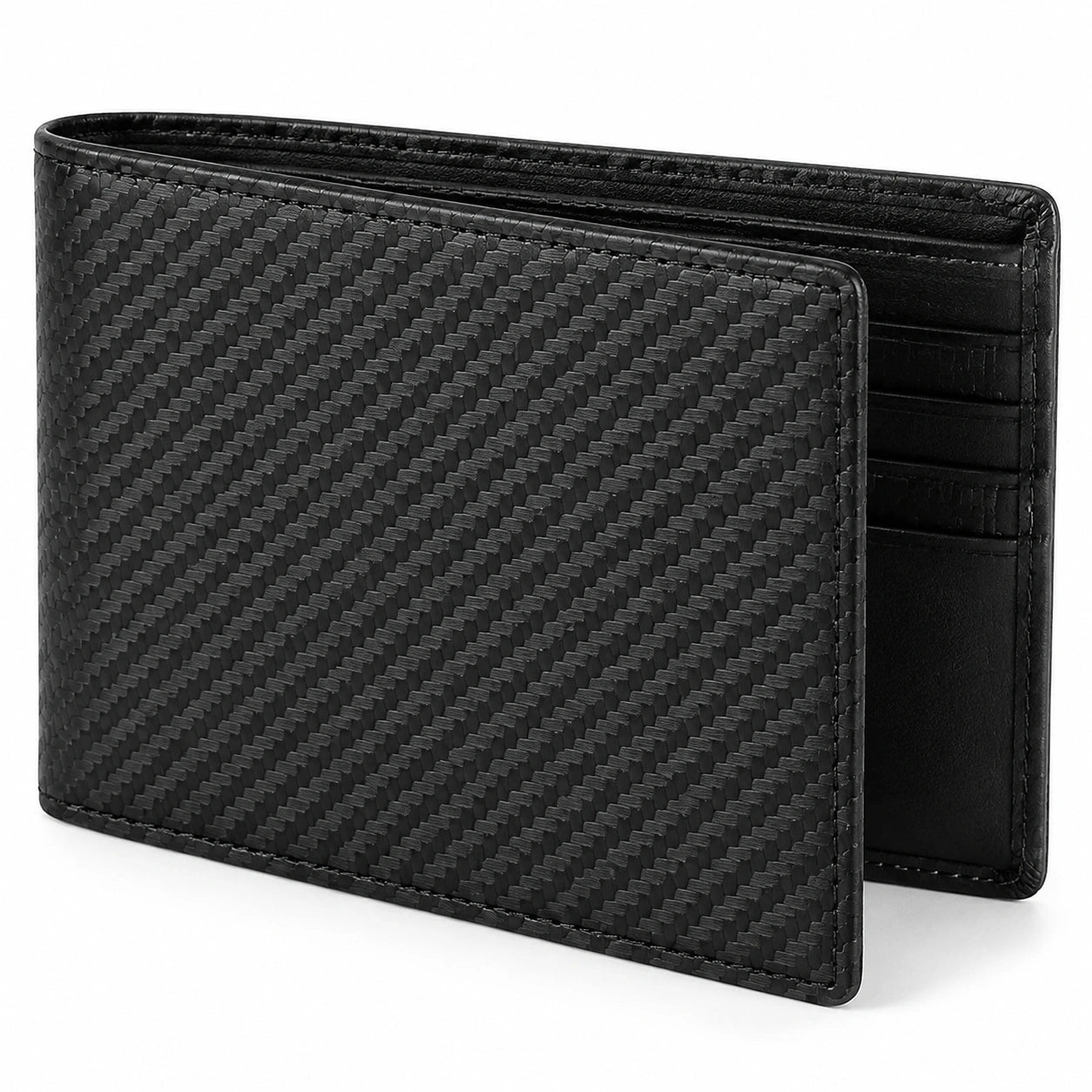 Portafoglio da uomo 12 x 9.5 x 1.5 cm nero in materiale sintetico testurizzato - pieghevole con portacarte