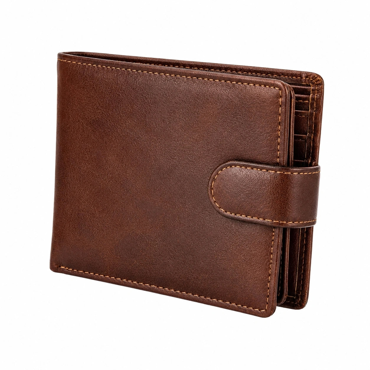 Portafoglio da uomo 12 x 10 x 2 cm marrone in similpelle con chiusura a patta