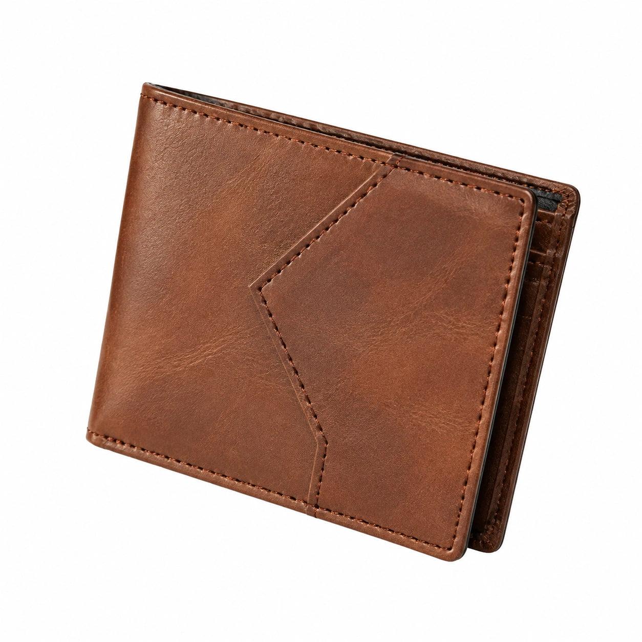 Portafoglio uomo 12 x 9 x 2 cm marrone in materiale sintetico effetto pelle pieghevole con tasca frontale