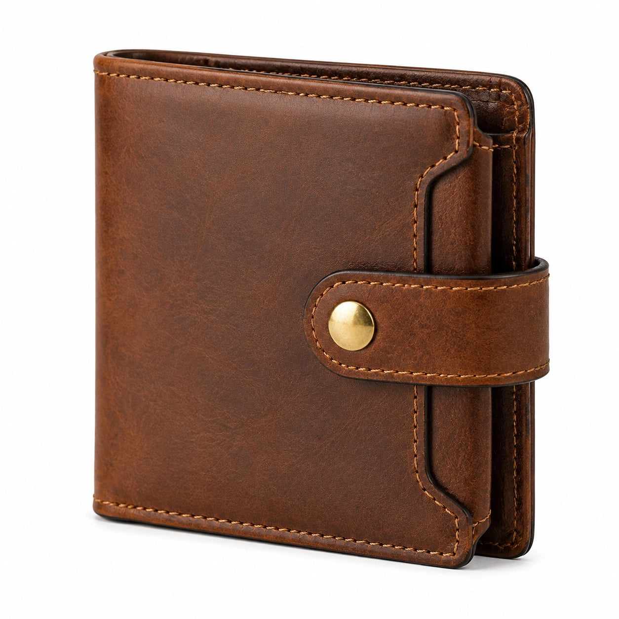 Portafoglio da uomo 12 x 9.5 x 2 cm in pelle marrone con chiusura a bottone automatico