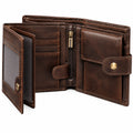 Portafoglio da uomo 12 x 10 x 3 cm in pelle sintetica marrone con portacarte e chiusura a pressione