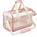 Trasportino per animali 45 x 28 x 30 cm in tessuto e rete beige rosa con tracolla regolabile