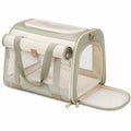 Trasportino per animali 45 x 28 x 30 cm in tessuto verde salvia e beige pieghevole ventilato