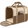 Trasportino per animali 45 x 28 x 30 cm in tessuto beige e marrone con rete traspirante