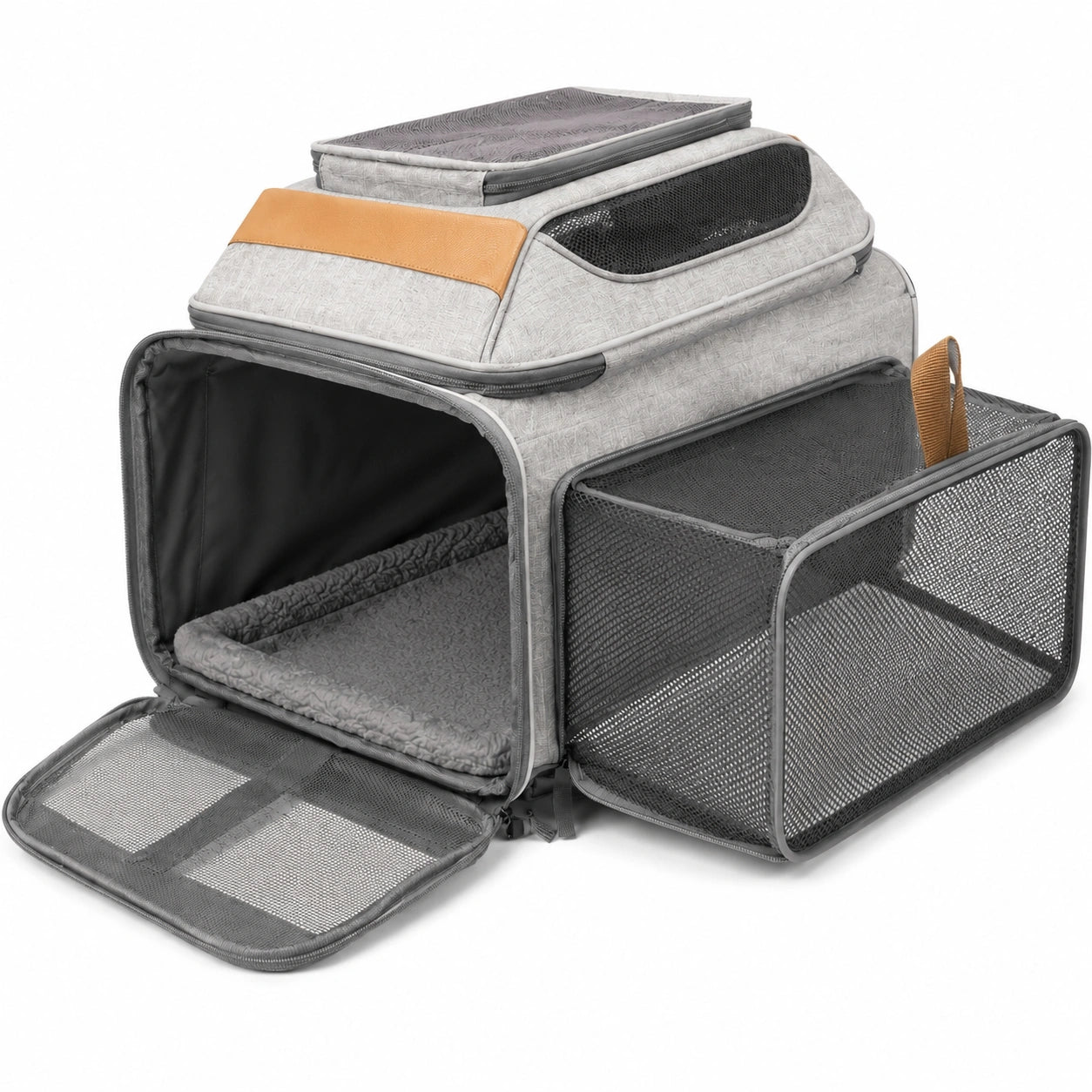 Borsa trasportino per animali 42 x 30 x 36 cm in tessuto grigio con rete espandibile