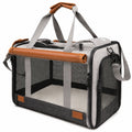 Trasportino pieghevole per animali 50 x 30 x 32 cm in tessuto grigio con rete traspirante