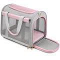 Borsa trasportino per animali 45 x 28 x 28 cm in tessuto grigio e rosa con rete traspirante