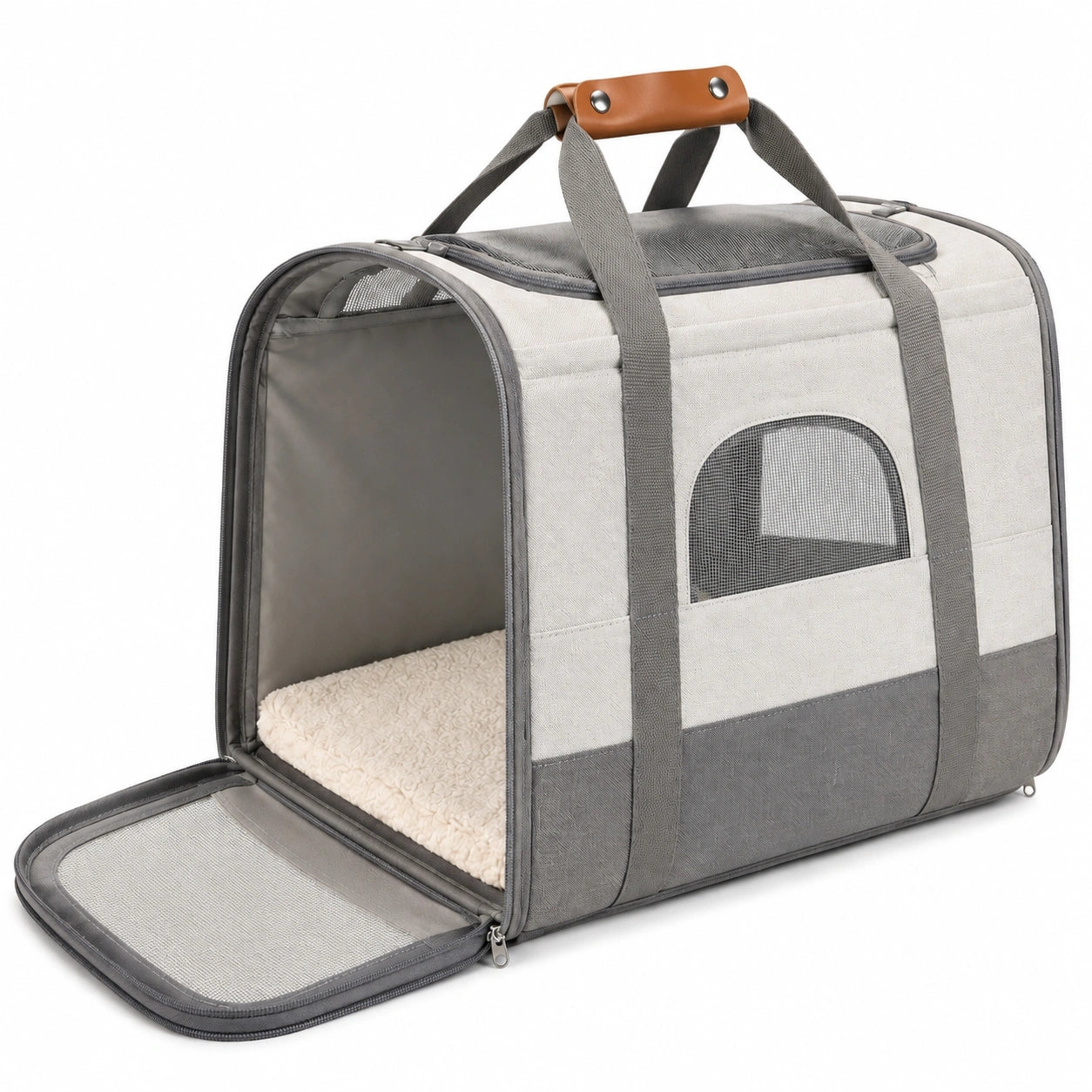 Trasportino per animali 45 x 28 x 30 cm in tessuto grigio con rete e manici