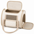 Trasportino per animali 42 x 28 x 30 cm in tessuto beige con rete - borsa ventilata con tracolla