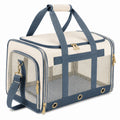 Trasportino per animali 45 x 30 x 30 cm in tessuto beige e blu con rete traspirante - borsa pieghevole da viaggio