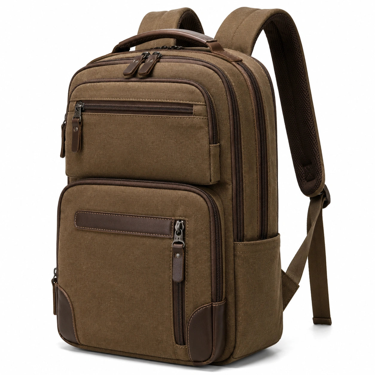Zaino da viaggio 30 x 18 x 45 cm in tessuto marrone con tasche multiple